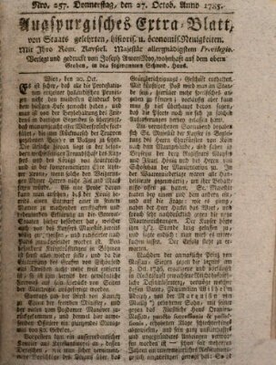 Augsburgische Ordinari Postzeitung von Staats-, gelehrten, historisch- u. ökonomischen Neuigkeiten (Augsburger Postzeitung) Donnerstag 27. Oktober 1785