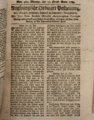 Augsburgische Ordinari Postzeitung von Staats-, gelehrten, historisch- u. ökonomischen Neuigkeiten (Augsburger Postzeitung) Freitag 21. Oktober 1785