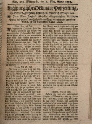 Augsburgische Ordinari Postzeitung von Staats-, gelehrten, historisch- u. ökonomischen Neuigkeiten (Augsburger Postzeitung) Mittwoch 9. November 1785