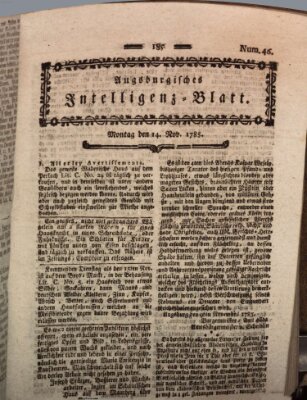 Augsburgische Ordinari Postzeitung von Staats-, gelehrten, historisch- u. ökonomischen Neuigkeiten (Augsburger Postzeitung) Montag 14. November 1785