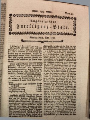 Augsburgische Ordinari Postzeitung von Staats-, gelehrten, historisch- u. ökonomischen Neuigkeiten (Augsburger Postzeitung) Montag 5. Dezember 1785