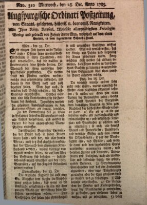 Augsburgische Ordinari Postzeitung von Staats-, gelehrten, historisch- u. ökonomischen Neuigkeiten (Augsburger Postzeitung) Mittwoch 28. Dezember 1785