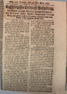 Augsburgische Ordinari Postzeitung von Staats-, gelehrten, historisch- u. ökonomischen Neuigkeiten (Augsburger Postzeitung) Freitag 30. Dezember 1785