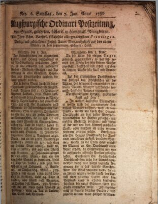 Augsburgische Ordinari Postzeitung von Staats-, gelehrten, historisch- u. ökonomischen Neuigkeiten (Augsburger Postzeitung) Samstag 7. Januar 1786