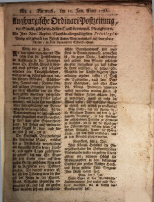 Augsburgische Ordinari Postzeitung von Staats-, gelehrten, historisch- u. ökonomischen Neuigkeiten (Augsburger Postzeitung) Mittwoch 11. Januar 1786