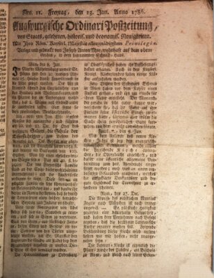 Augsburgische Ordinari Postzeitung von Staats-, gelehrten, historisch- u. ökonomischen Neuigkeiten (Augsburger Postzeitung) Freitag 13. Januar 1786