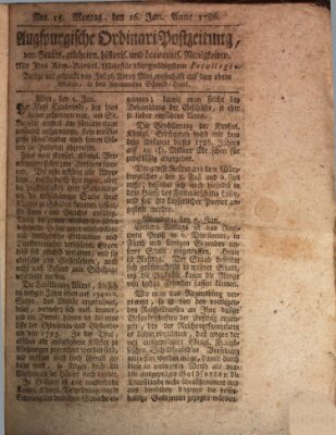 Augsburgische Ordinari Postzeitung von Staats-, gelehrten, historisch- u. ökonomischen Neuigkeiten (Augsburger Postzeitung) Montag 16. Januar 1786