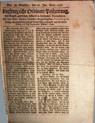 Augsburgische Ordinari Postzeitung von Staats-, gelehrten, historisch- u. ökonomischen Neuigkeiten (Augsburger Postzeitung) Samstag 21. Januar 1786