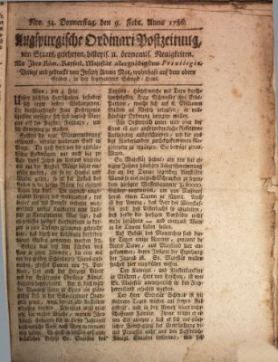 Augsburgische Ordinari Postzeitung von Staats-, gelehrten, historisch- u. ökonomischen Neuigkeiten (Augsburger Postzeitung) Donnerstag 9. Februar 1786