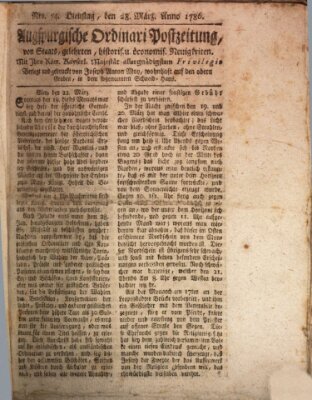 Augsburgische Ordinari Postzeitung von Staats-, gelehrten, historisch- u. ökonomischen Neuigkeiten (Augsburger Postzeitung) Dienstag 28. März 1786