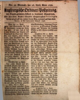 Augsburgische Ordinari Postzeitung von Staats-, gelehrten, historisch- u. ökonomischen Neuigkeiten (Augsburger Postzeitung) Mittwoch 26. April 1786