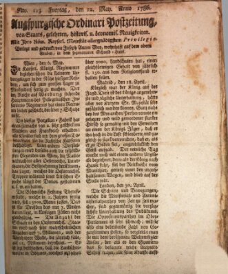 Augsburgische Ordinari Postzeitung von Staats-, gelehrten, historisch- u. ökonomischen Neuigkeiten (Augsburger Postzeitung) Freitag 12. Mai 1786