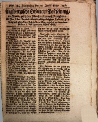 Augsburgische Ordinari Postzeitung von Staats-, gelehrten, historisch- u. ökonomischen Neuigkeiten (Augsburger Postzeitung) Donnerstag 29. Juni 1786