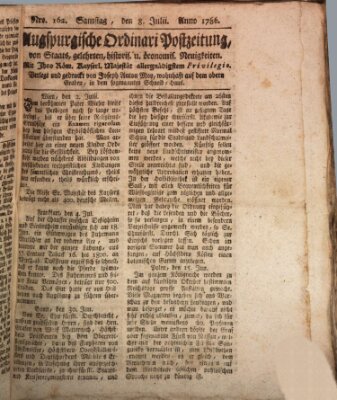 Augsburgische Ordinari Postzeitung von Staats-, gelehrten, historisch- u. ökonomischen Neuigkeiten (Augsburger Postzeitung) Samstag 8. Juli 1786