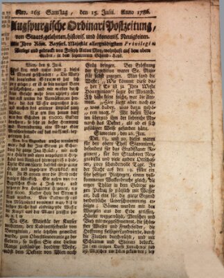 Augsburgische Ordinari Postzeitung von Staats-, gelehrten, historisch- u. ökonomischen Neuigkeiten (Augsburger Postzeitung) Samstag 15. Juli 1786