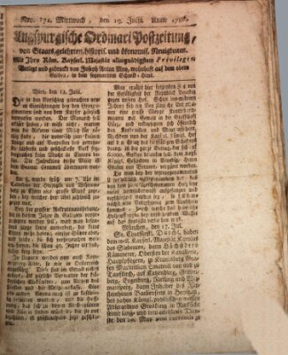 Augsburgische Ordinari Postzeitung von Staats-, gelehrten, historisch- u. ökonomischen Neuigkeiten (Augsburger Postzeitung) Mittwoch 19. Juli 1786