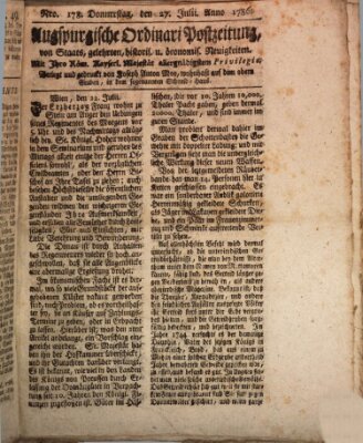 Augsburgische Ordinari Postzeitung von Staats-, gelehrten, historisch- u. ökonomischen Neuigkeiten (Augsburger Postzeitung) Donnerstag 27. Juli 1786