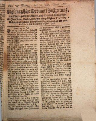 Augsburgische Ordinari Postzeitung von Staats-, gelehrten, historisch- u. ökonomischen Neuigkeiten (Augsburger Postzeitung) Montag 31. Juli 1786