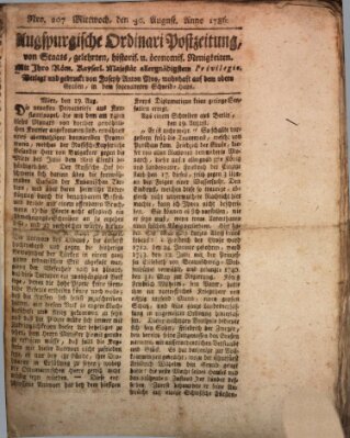 Augsburgische Ordinari Postzeitung von Staats-, gelehrten, historisch- u. ökonomischen Neuigkeiten (Augsburger Postzeitung) Mittwoch 30. August 1786