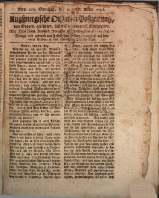 Augsburgische Ordinari Postzeitung von Staats-, gelehrten, historisch- u. ökonomischen Neuigkeiten (Augsburger Postzeitung) Samstag 2. September 1786