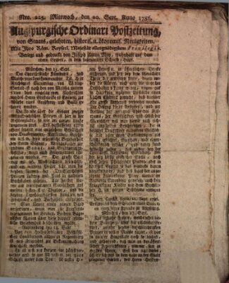 Augsburgische Ordinari Postzeitung von Staats-, gelehrten, historisch- u. ökonomischen Neuigkeiten (Augsburger Postzeitung) Mittwoch 20. September 1786