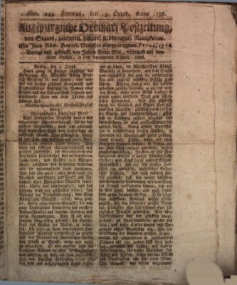 Augsburgische Ordinari Postzeitung von Staats-, gelehrten, historisch- u. ökonomischen Neuigkeiten (Augsburger Postzeitung) Freitag 13. Oktober 1786