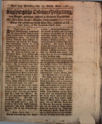 Augsburgische Ordinari Postzeitung von Staats-, gelehrten, historisch- u. ökonomischen Neuigkeiten (Augsburger Postzeitung) Samstag 14. Oktober 1786