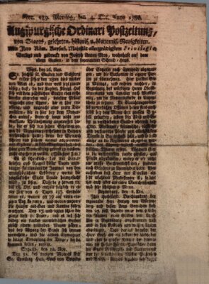 Augsburgische Ordinari Postzeitung von Staats-, gelehrten, historisch- u. ökonomischen Neuigkeiten (Augsburger Postzeitung) Montag 4. Dezember 1786