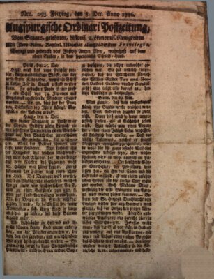 Augsburgische Ordinari Postzeitung von Staats-, gelehrten, historisch- u. ökonomischen Neuigkeiten (Augsburger Postzeitung) Freitag 8. Dezember 1786