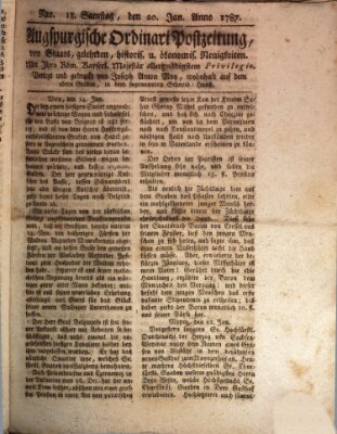 Augsburgische Ordinari Postzeitung von Staats-, gelehrten, historisch- u. ökonomischen Neuigkeiten (Augsburger Postzeitung) Samstag 20. Januar 1787