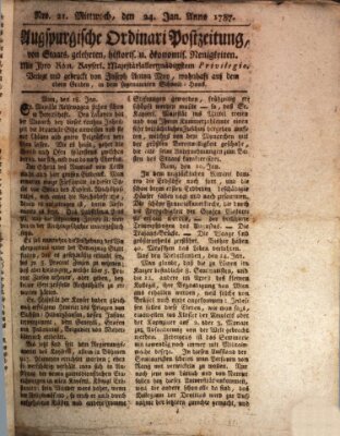 Augsburgische Ordinari Postzeitung von Staats-, gelehrten, historisch- u. ökonomischen Neuigkeiten (Augsburger Postzeitung) Mittwoch 24. Januar 1787