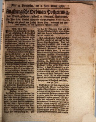 Augsburgische Ordinari Postzeitung von Staats-, gelehrten, historisch- u. ökonomischen Neuigkeiten (Augsburger Postzeitung) Donnerstag 8. Februar 1787