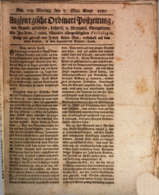 Augsburgische Ordinari Postzeitung von Staats-, gelehrten, historisch- u. ökonomischen Neuigkeiten (Augsburger Postzeitung) Montag 7. Mai 1787