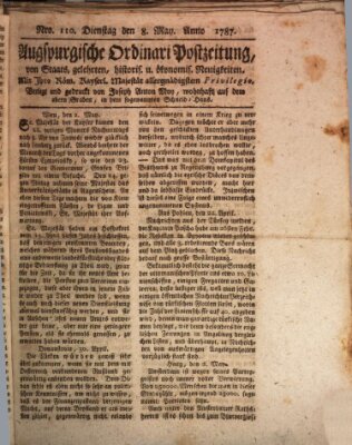 Augsburgische Ordinari Postzeitung von Staats-, gelehrten, historisch- u. ökonomischen Neuigkeiten (Augsburger Postzeitung) Dienstag 8. Mai 1787