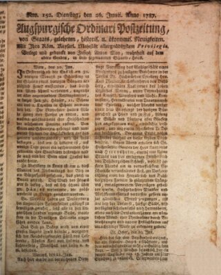 Augsburgische Ordinari Postzeitung von Staats-, gelehrten, historisch- u. ökonomischen Neuigkeiten (Augsburger Postzeitung) Dienstag 26. Juni 1787