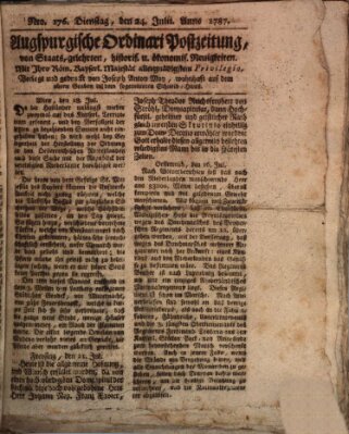 Augsburgische Ordinari Postzeitung von Staats-, gelehrten, historisch- u. ökonomischen Neuigkeiten (Augsburger Postzeitung) Dienstag 24. Juli 1787