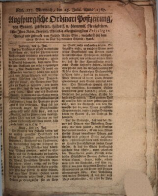 Augsburgische Ordinari Postzeitung von Staats-, gelehrten, historisch- u. ökonomischen Neuigkeiten (Augsburger Postzeitung) Mittwoch 25. Juli 1787