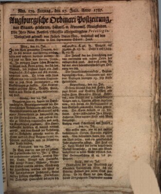 Augsburgische Ordinari Postzeitung von Staats-, gelehrten, historisch- u. ökonomischen Neuigkeiten (Augsburger Postzeitung) Freitag 27. Juli 1787