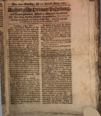 Augsburgische Ordinari Postzeitung von Staats-, gelehrten, historisch- u. ökonomischen Neuigkeiten (Augsburger Postzeitung) Samstag 11. August 1787