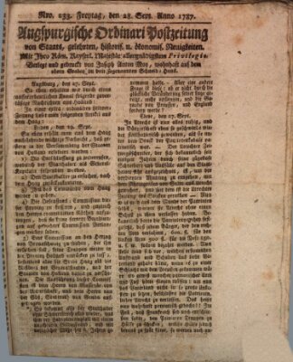 Augsburgische Ordinari Postzeitung von Staats-, gelehrten, historisch- u. ökonomischen Neuigkeiten (Augsburger Postzeitung) Freitag 28. September 1787