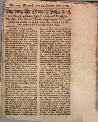 Augsburgische Ordinari Postzeitung von Staats-, gelehrten, historisch- u. ökonomischen Neuigkeiten (Augsburger Postzeitung) Mittwoch 24. Oktober 1787