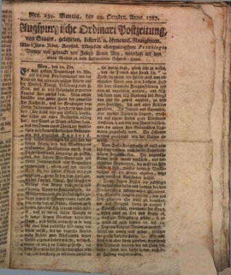 Augsburgische Ordinari Postzeitung von Staats-, gelehrten, historisch- u. ökonomischen Neuigkeiten (Augsburger Postzeitung) Montag 29. Oktober 1787