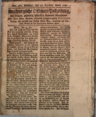 Augsburgische Ordinari Postzeitung von Staats-, gelehrten, historisch- u. ökonomischen Neuigkeiten (Augsburger Postzeitung) Dienstag 30. Oktober 1787