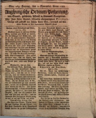 Augsburgische Ordinari Postzeitung von Staats-, gelehrten, historisch- u. ökonomischen Neuigkeiten (Augsburger Postzeitung) Freitag 2. November 1787