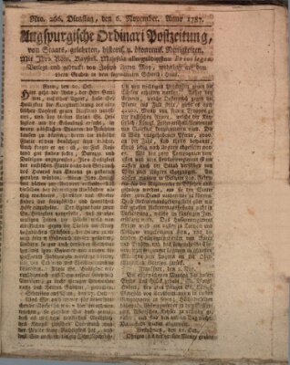 Augsburgische Ordinari Postzeitung von Staats-, gelehrten, historisch- u. ökonomischen Neuigkeiten (Augsburger Postzeitung) Dienstag 6. November 1787