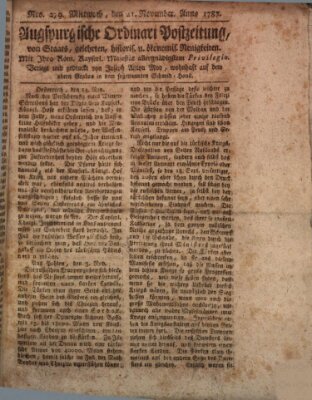 Augsburgische Ordinari Postzeitung von Staats-, gelehrten, historisch- u. ökonomischen Neuigkeiten (Augsburger Postzeitung) Mittwoch 21. November 1787