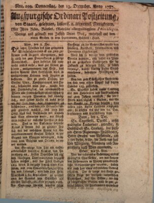 Augsburgische Ordinari Postzeitung von Staats-, gelehrten, historisch- u. ökonomischen Neuigkeiten (Augsburger Postzeitung) Donnerstag 13. Dezember 1787