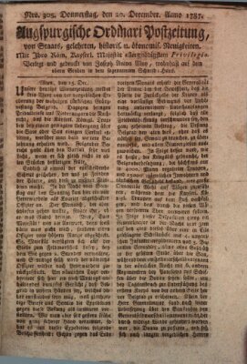 Augsburgische Ordinari Postzeitung von Staats-, gelehrten, historisch- u. ökonomischen Neuigkeiten (Augsburger Postzeitung) Donnerstag 20. Dezember 1787