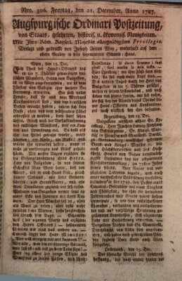 Augsburgische Ordinari Postzeitung von Staats-, gelehrten, historisch- u. ökonomischen Neuigkeiten (Augsburger Postzeitung) Freitag 21. Dezember 1787