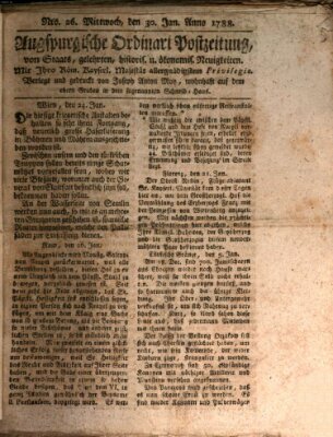 Augsburgische Ordinari Postzeitung von Staats-, gelehrten, historisch- u. ökonomischen Neuigkeiten (Augsburger Postzeitung) Mittwoch 30. Januar 1788